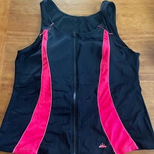 Black and Pink Zip-Up Swim Tank Top